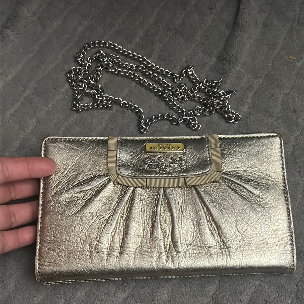 Vintage Coach Gold Metallic Clutch with Chain Strap
